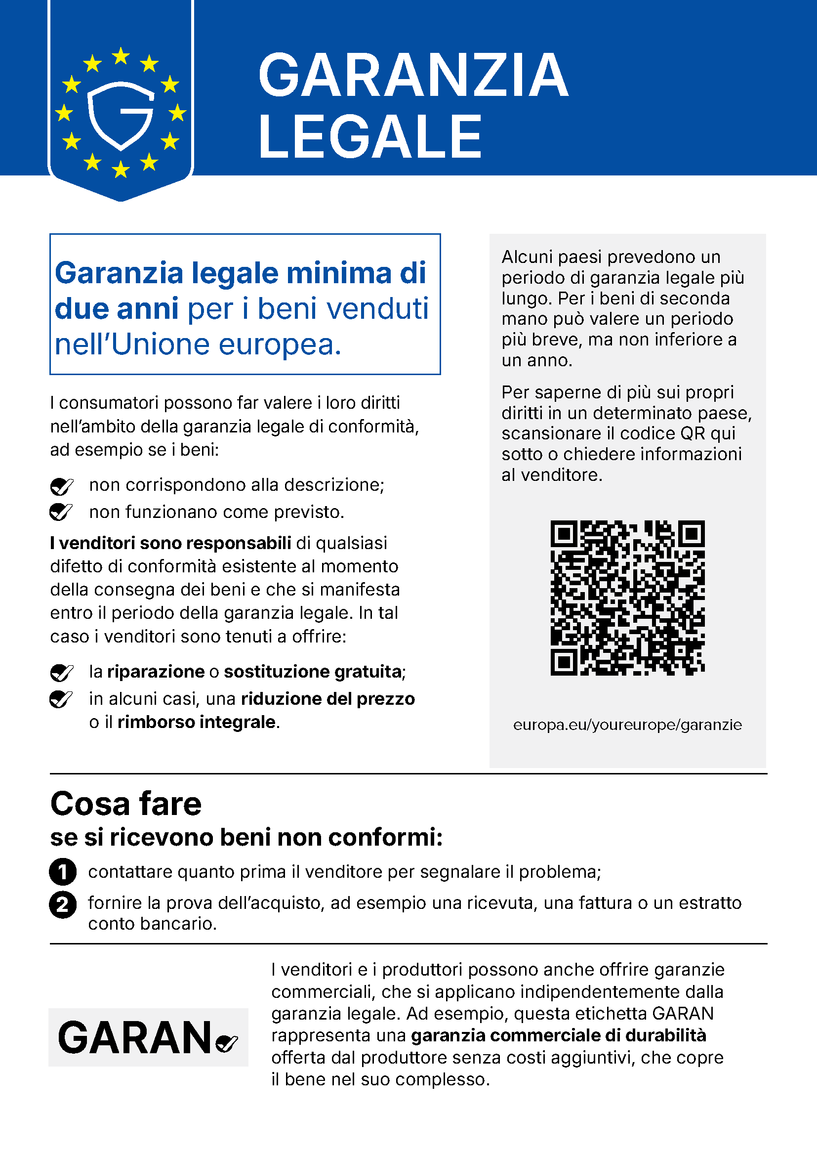 Garanzia legale – avviso armonizzato dell'Unione europea